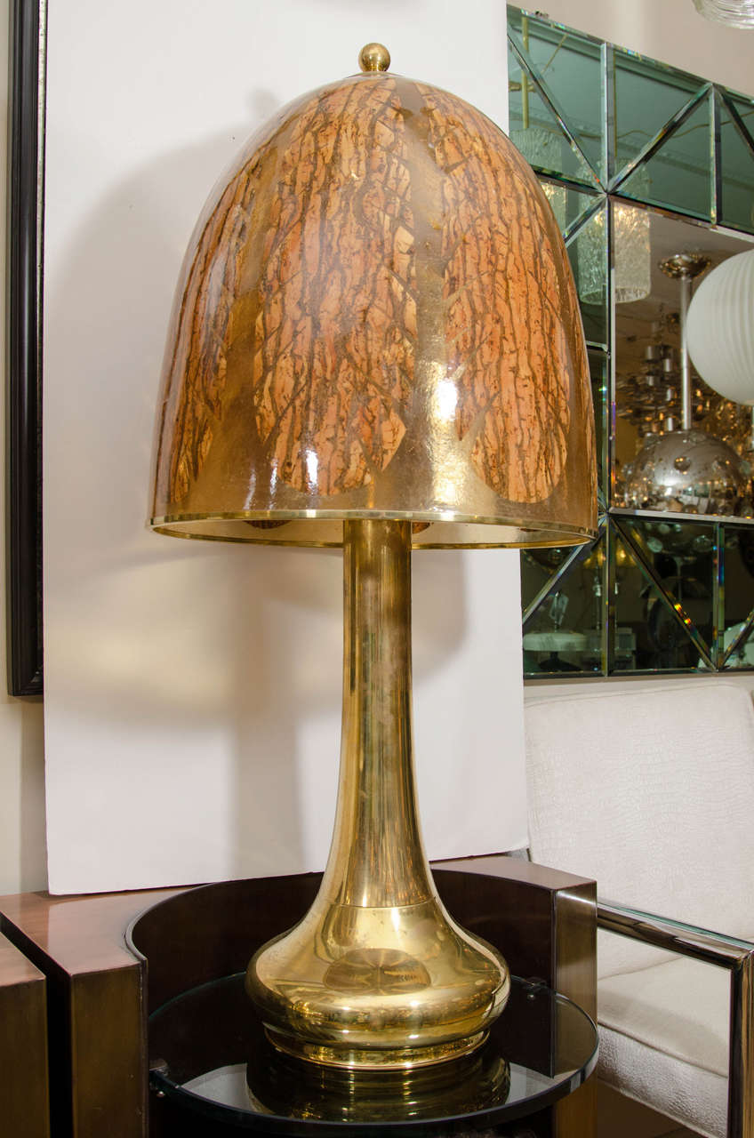 Pair of Large-Scale Bamboo, Resin and Brass Lamps