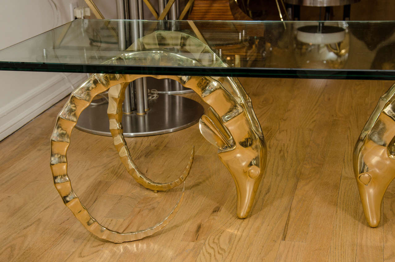Mid-Century Modern Rectangular Brass Ram's Head Coffee Table