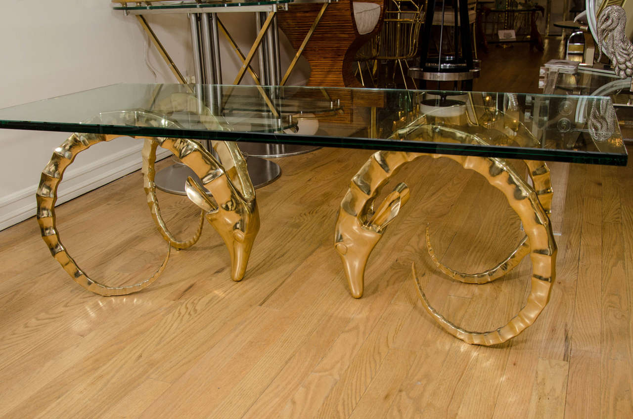 Rectangular Brass Ram's Head Coffee Table In Good Condition In New York, NY