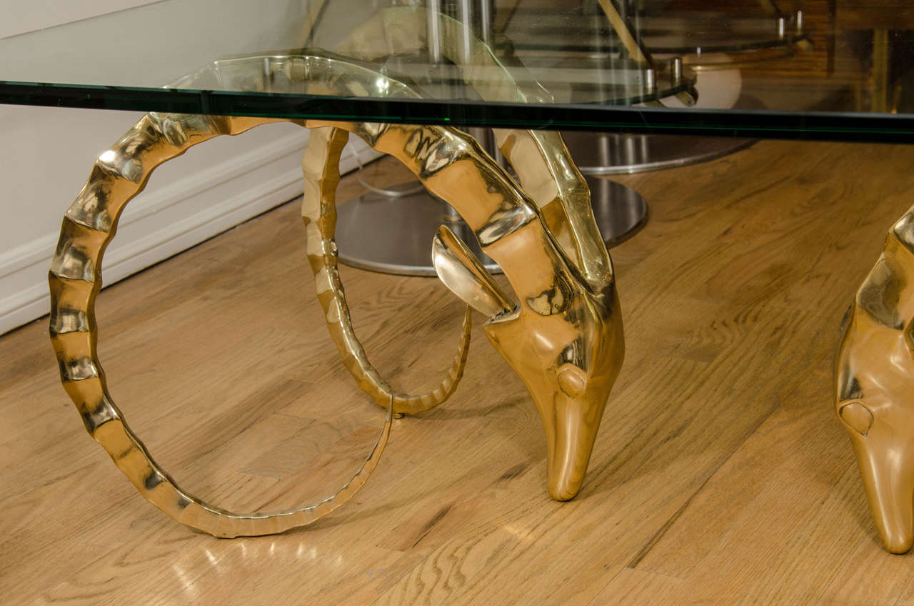 Mid-20th Century Rectangular Brass Ram's Head Coffee Table