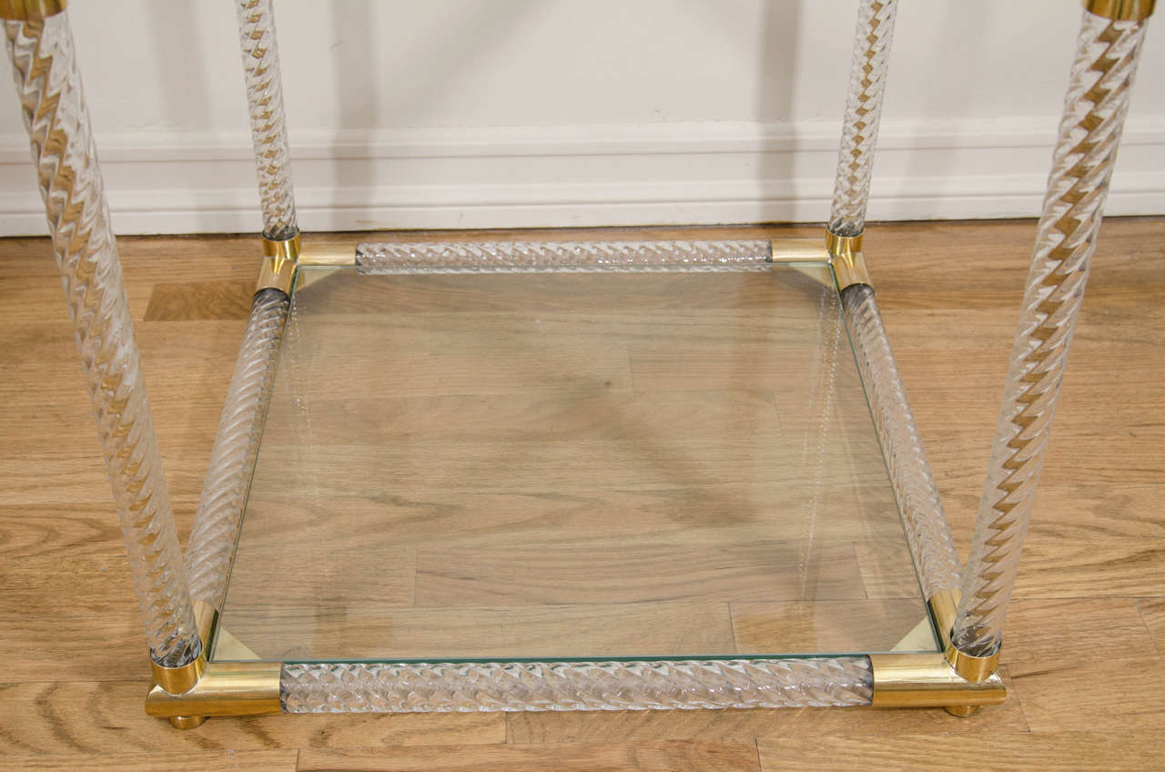 Italian Pair of Two-Tier Fluted Glass Side Tables