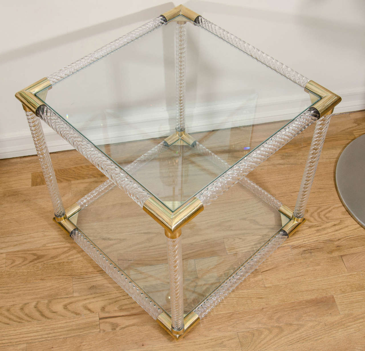 Mid-20th Century Pair of Two-Tier Fluted Glass Side Tables
