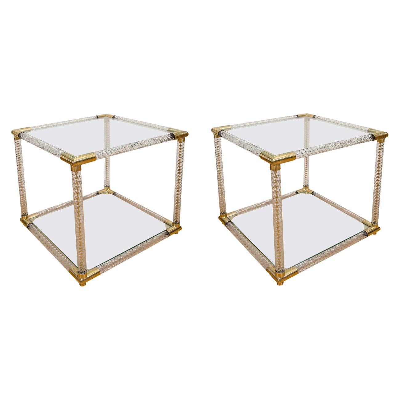 Pair of Two-Tier Fluted Glass Side Tables
