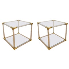 Pair of Two-Tier Fluted Glass Side Tables