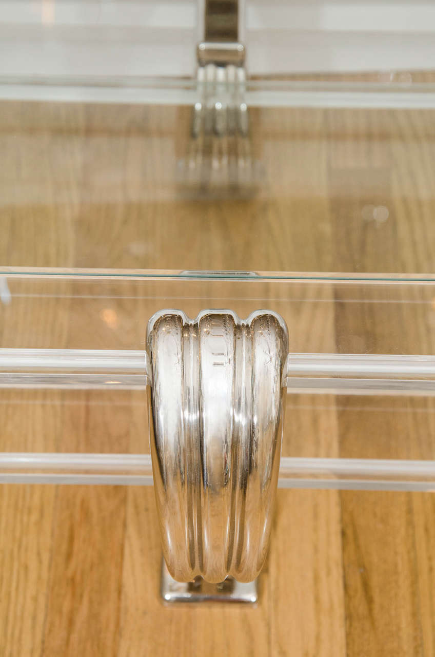 Italian Two-Tier Lucite Coffee Table with Scroll Form Supports