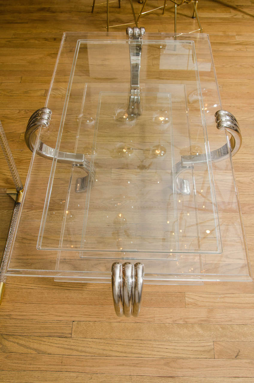 Mid-20th Century Two-Tier Lucite Coffee Table with Scroll Form Supports