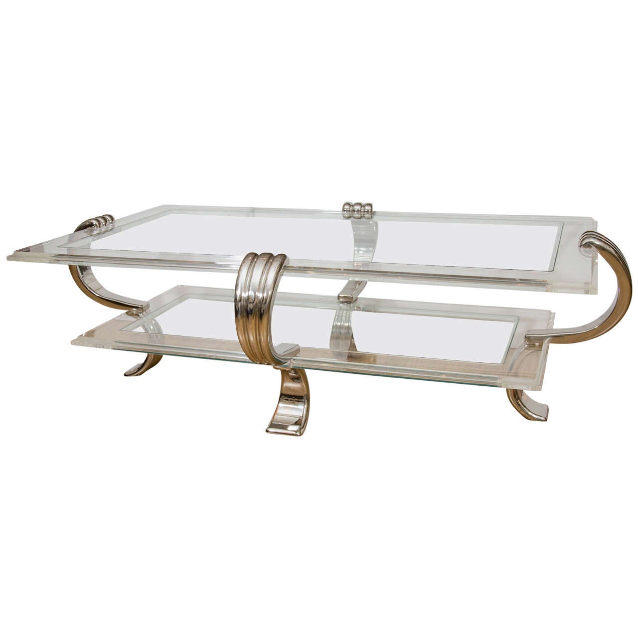 Two-Tier Lucite Coffee Table with Scroll Form Supports