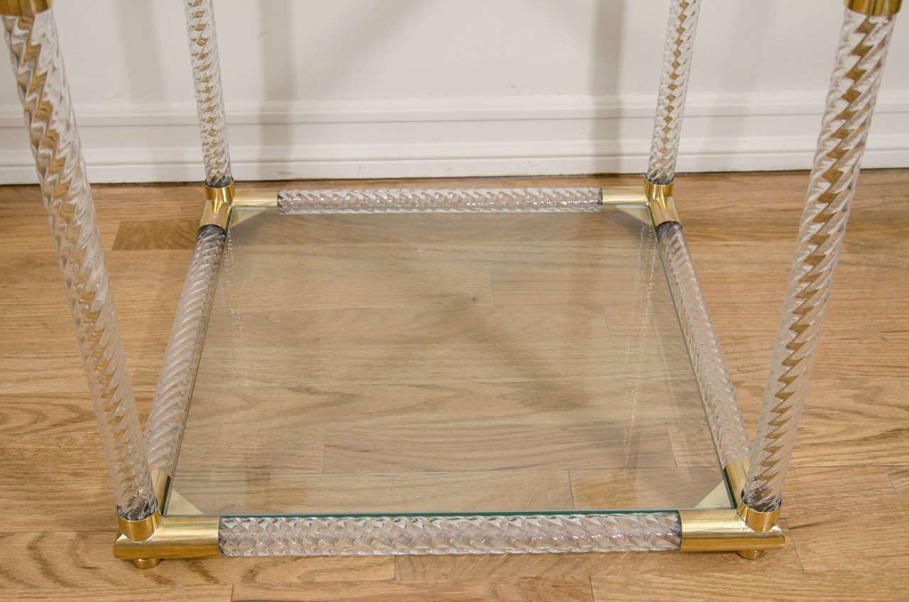 Pair of TwoTier Fluted Glass Side Tables For Sale at 1stDibs