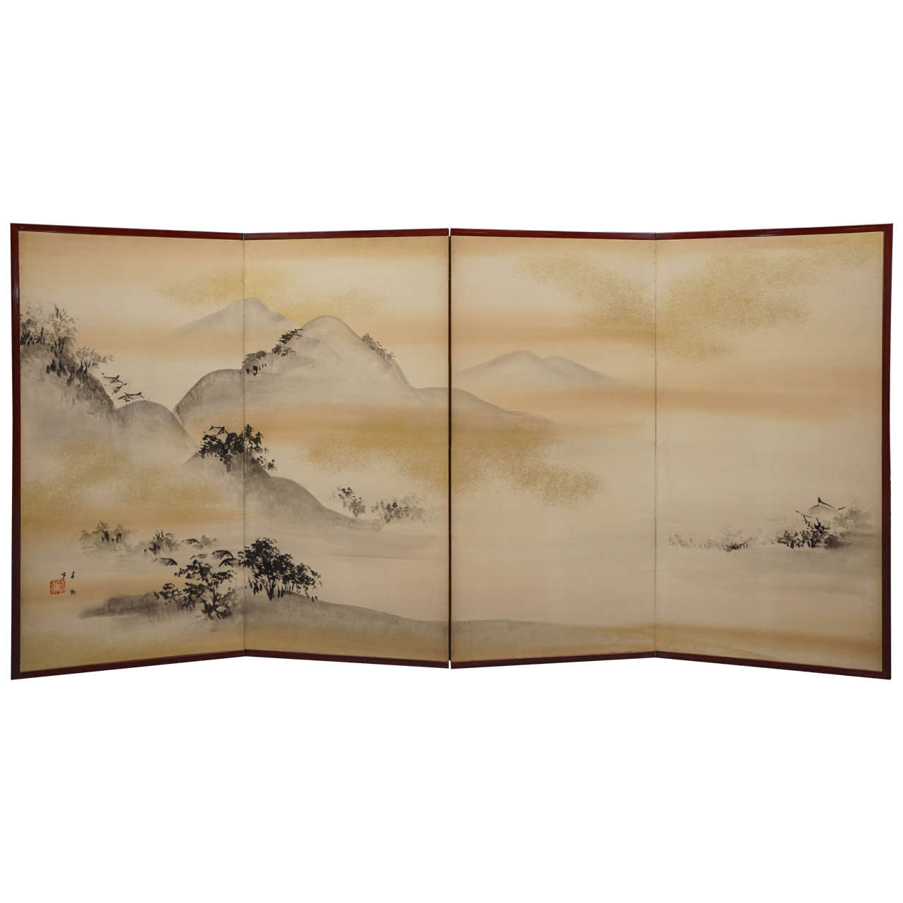Japanese Screen with Landscape For Sale