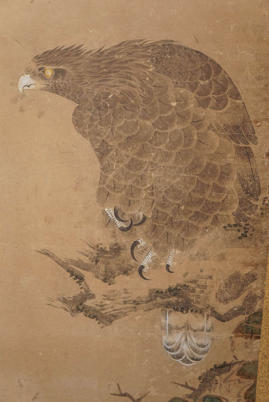 Japanese Screen with Hawks For Sale 1