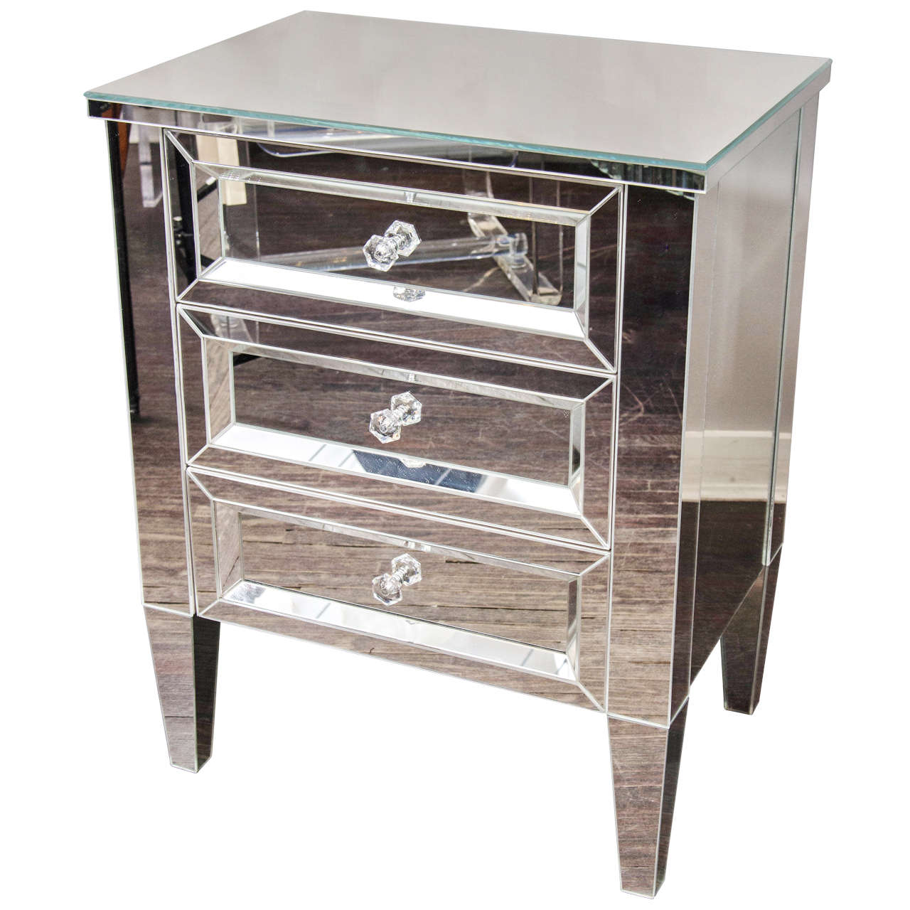 Custom 3 Drawer Mirrored Nightstand At 1stdibs