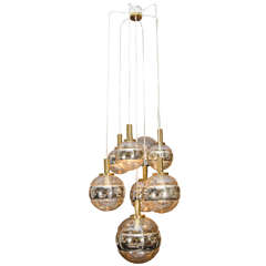 1960s Gold Glass Globe Chandelier Made by Staff, Germany