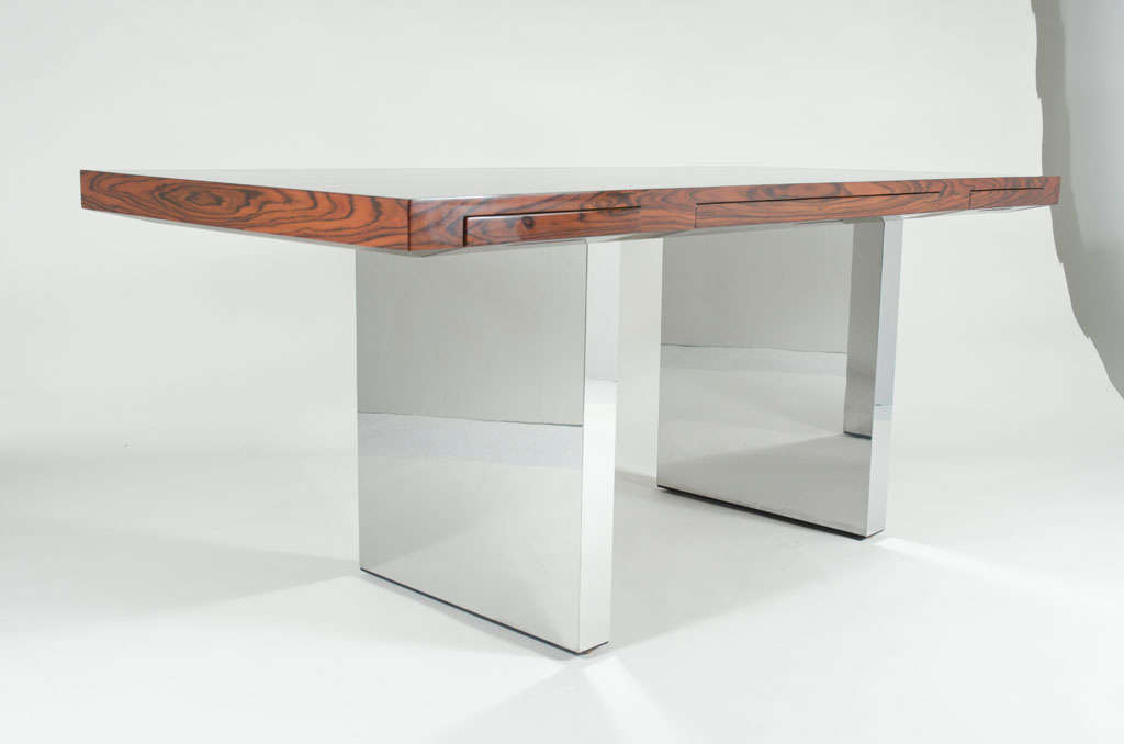 Rosewood and Chrome Executive Desk by Roger Sprunger for Dunbar In Good Condition In New York, NY