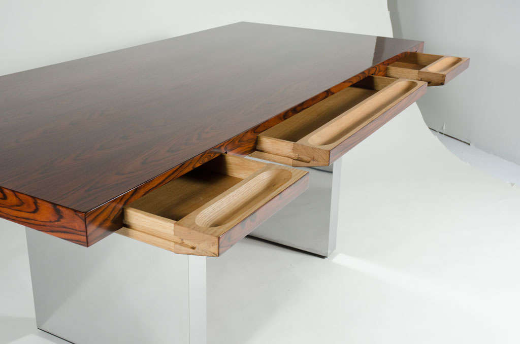 Rosewood and Chrome Executive Desk by Roger Sprunger for Dunbar 1