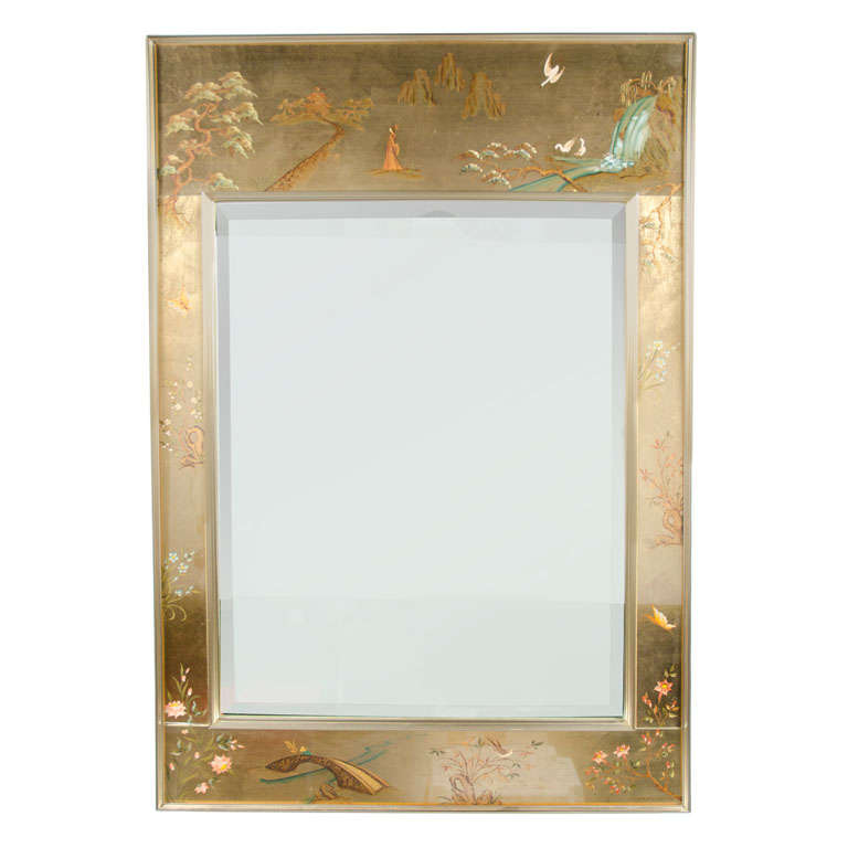 Reverse Painted Glass Frame Trumeau by La Barge