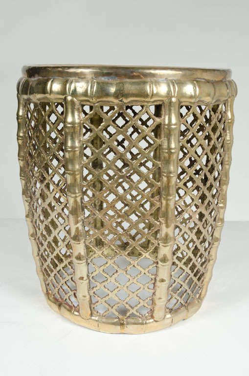 Indian Faux Bamboo and Wicker Brass Tabouret