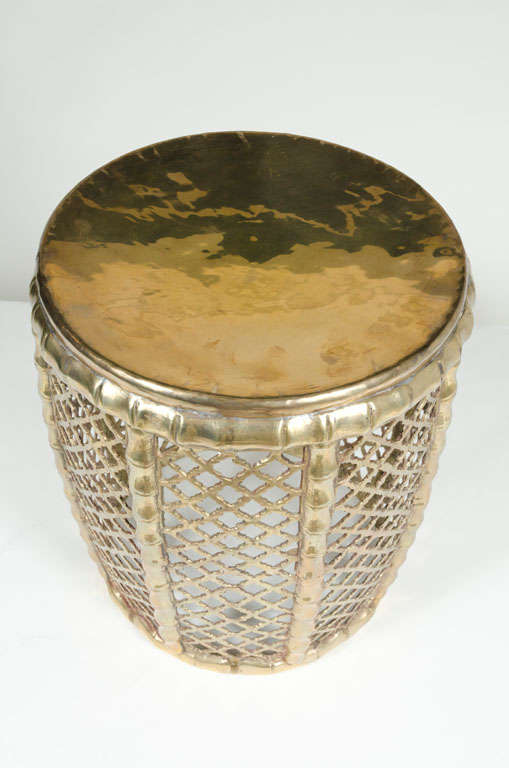 Faux Bamboo and Wicker Brass Tabouret In Excellent Condition In New York, NY