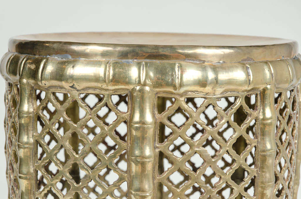 Mid-20th Century Faux Bamboo and Wicker Brass Tabouret
