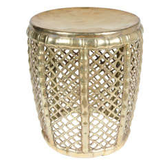 Vintage Faux Bamboo and Wicker Brass Tabouret