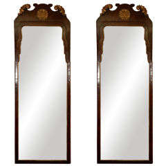 Unusual Pair of Queen Anne Walnut and Gilt Pier Mirrors