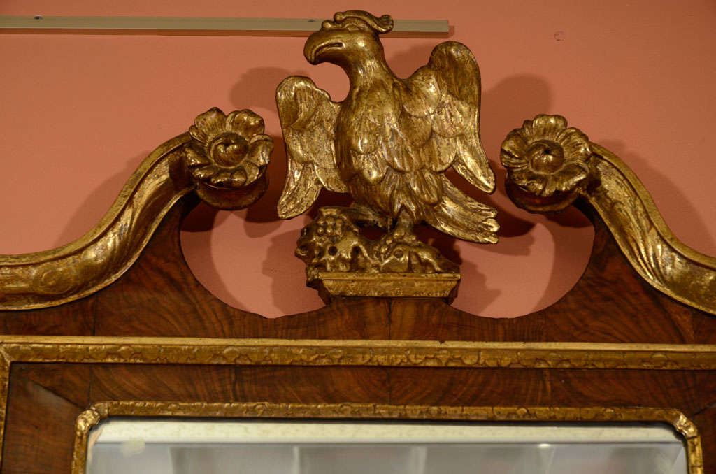 George II Walnut and Gilt Scroll Top Mirror In Excellent Condition In Westwood, NJ