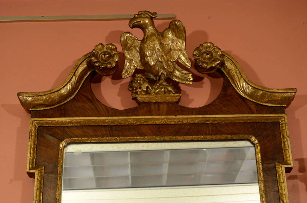18th Century George II Walnut and Gilt Scroll Top Mirror