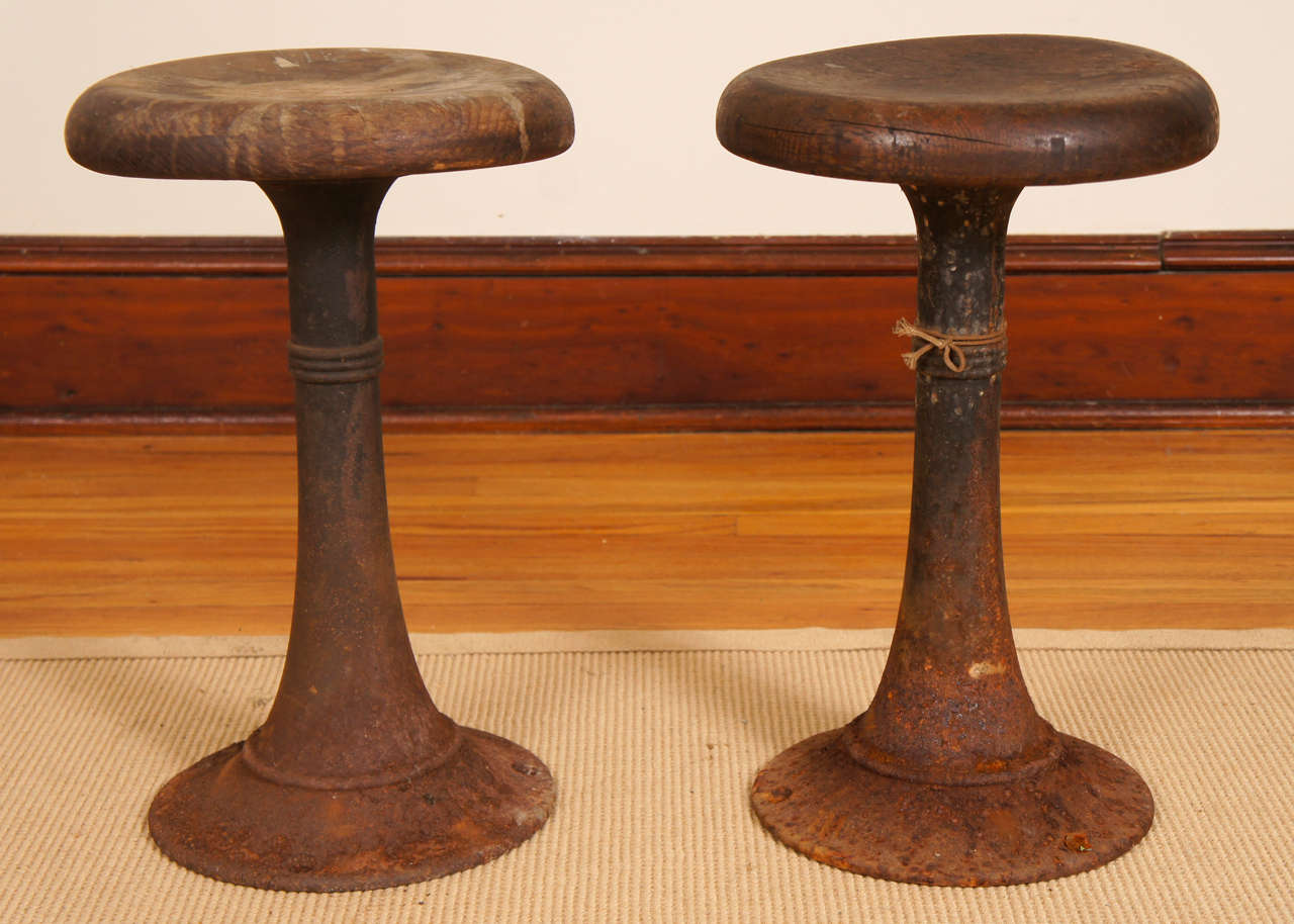Cast Iron Wooden-Top Stools