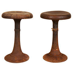 Cast Iron Wooden-Top Stools
