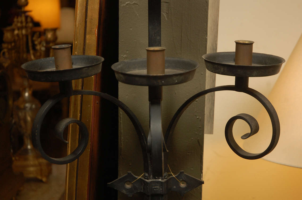 Pair Of French Iron Wall Sconces. In Good Condition In Cathedral City, CA