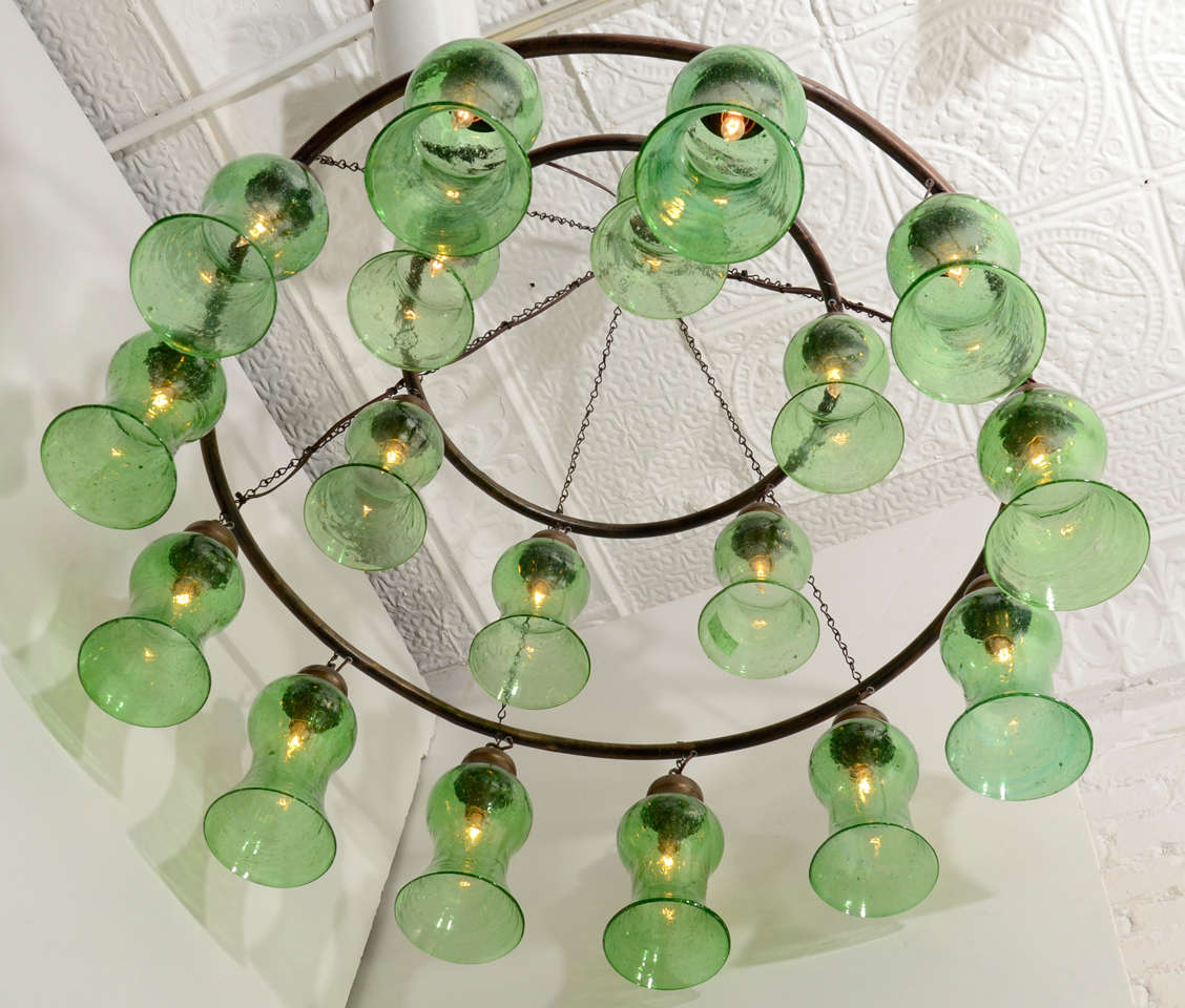Contemporary Egyptian Handblown Chandelier with Green Bell-Shaped Glass