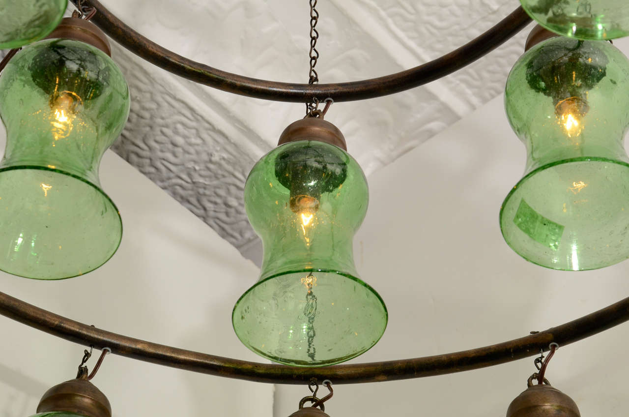 Egyptian Handblown Chandelier with Green Bell-Shaped Glass 1