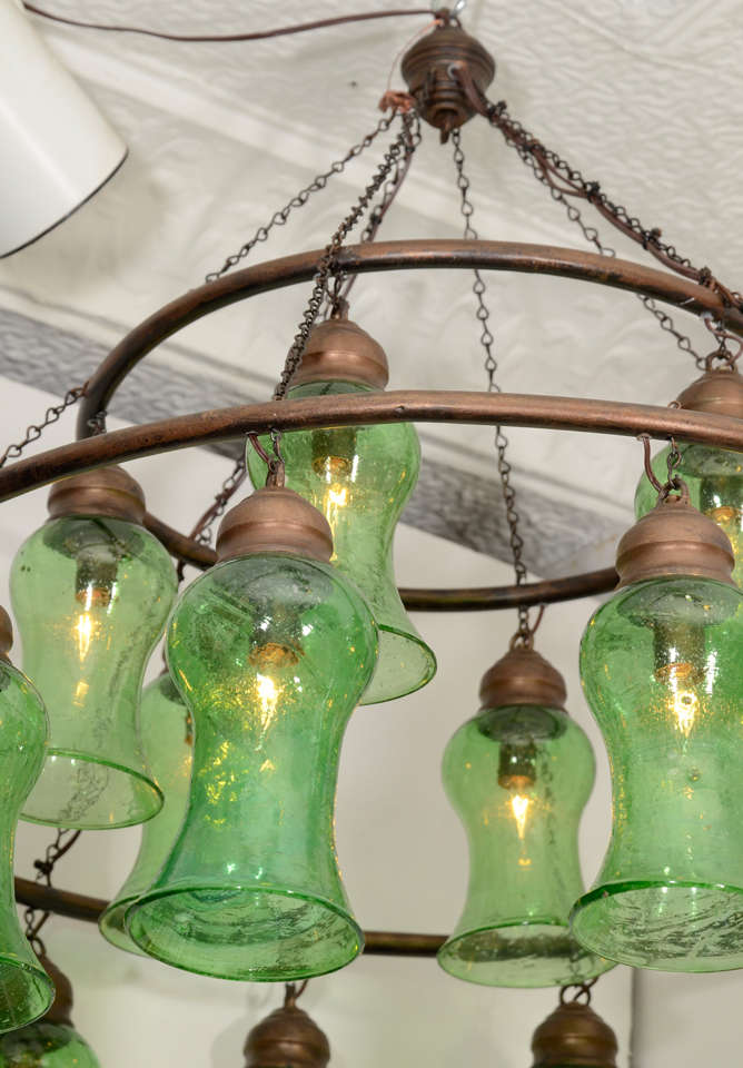 Egyptian Handblown Chandelier with Green Bell-Shaped Glass 2