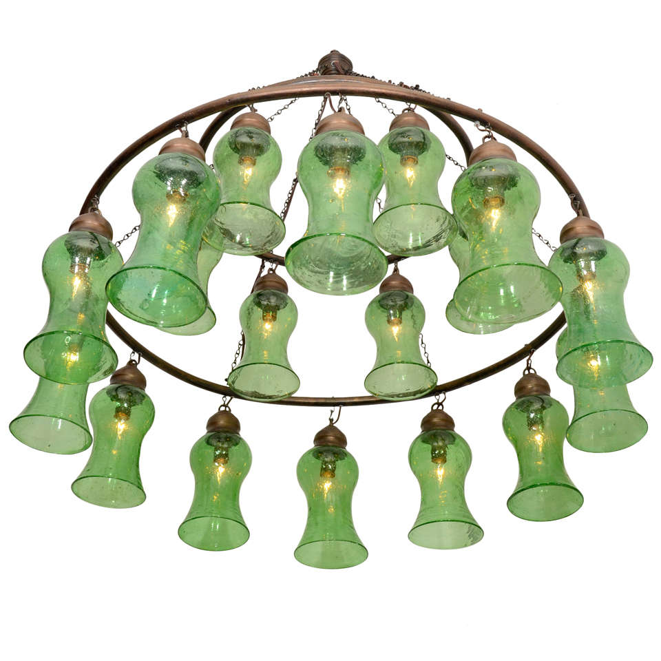 Egyptian Handblown Chandelier with Green Bell-Shaped Glass