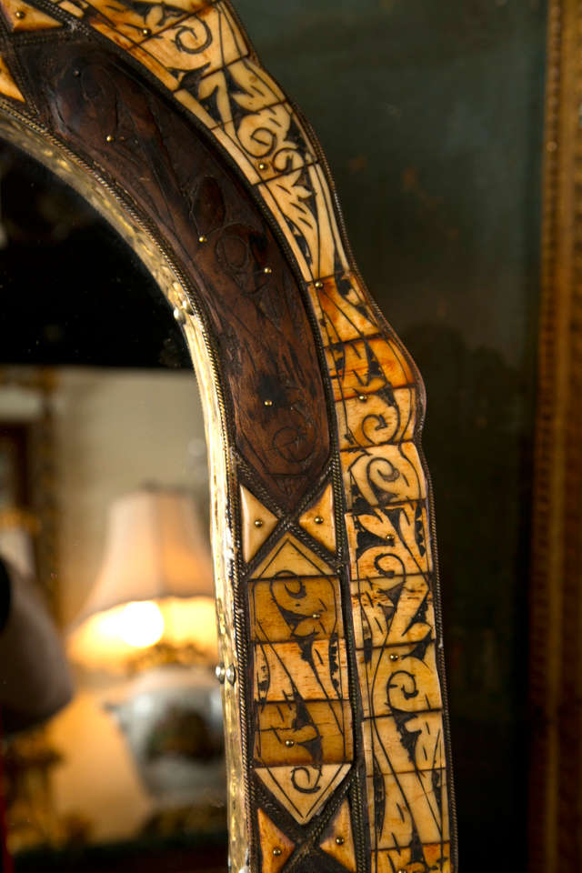 Carved Bone And Wood  Folk Art Mirror