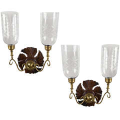 PAIR ANGLO-INDIAN HURRICANE SHADE SCONCES