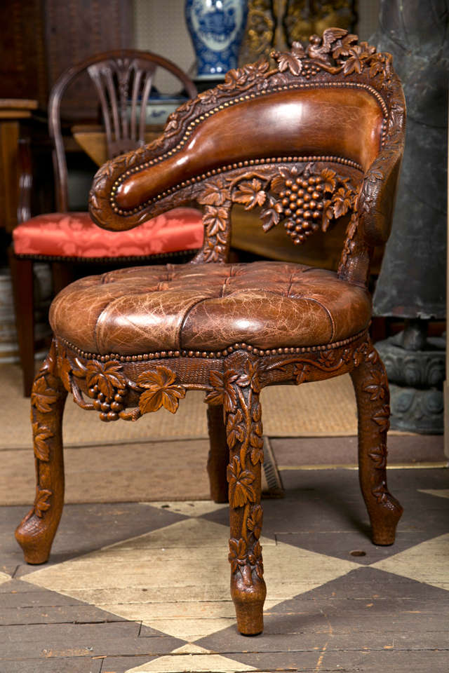 Unusual Black Forest Desk Chair at 1stdibs