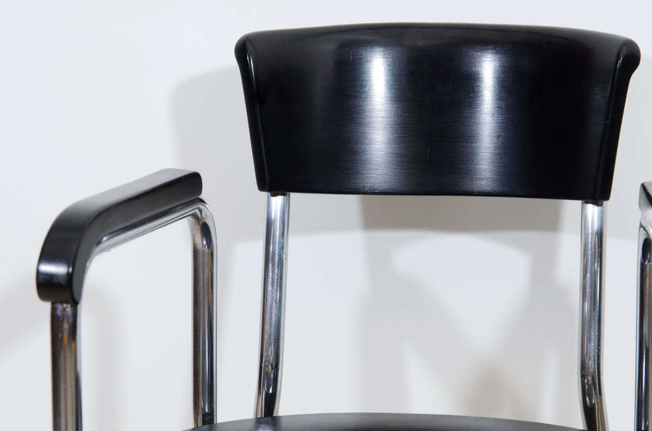 Bauhaus Tubular Steel and Black Lacquer Desk Chair by Thonet