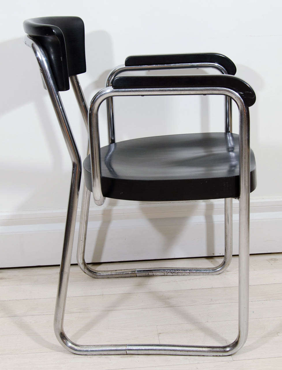 French Tubular Steel and Black Lacquer Desk Chair by Thonet