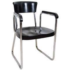 Tubular Steel and Black Lacquer Desk Chair by Thonet