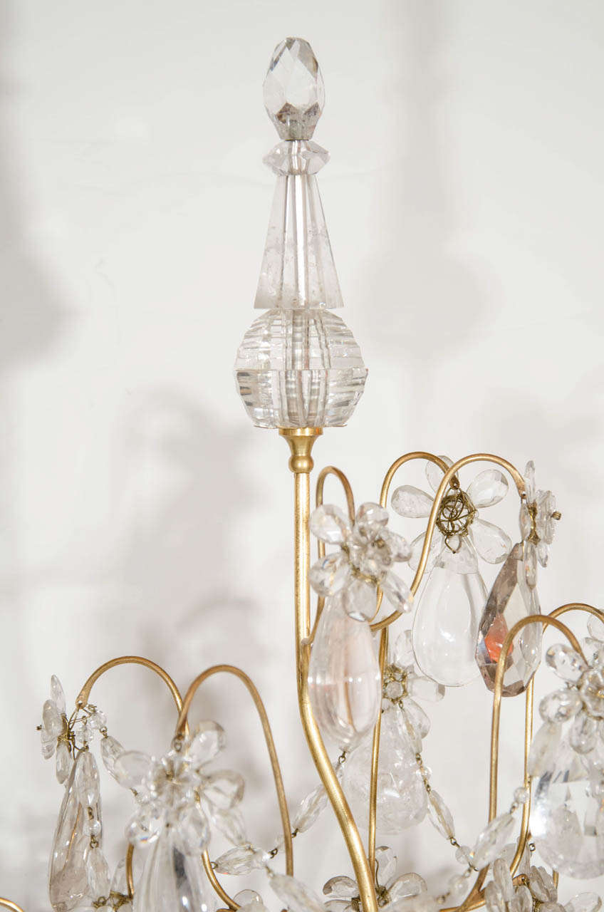 Set of French Louis XVI Style Gilt Bronze and Cut Rock Crystal Candelabra Lamps For Sale 4