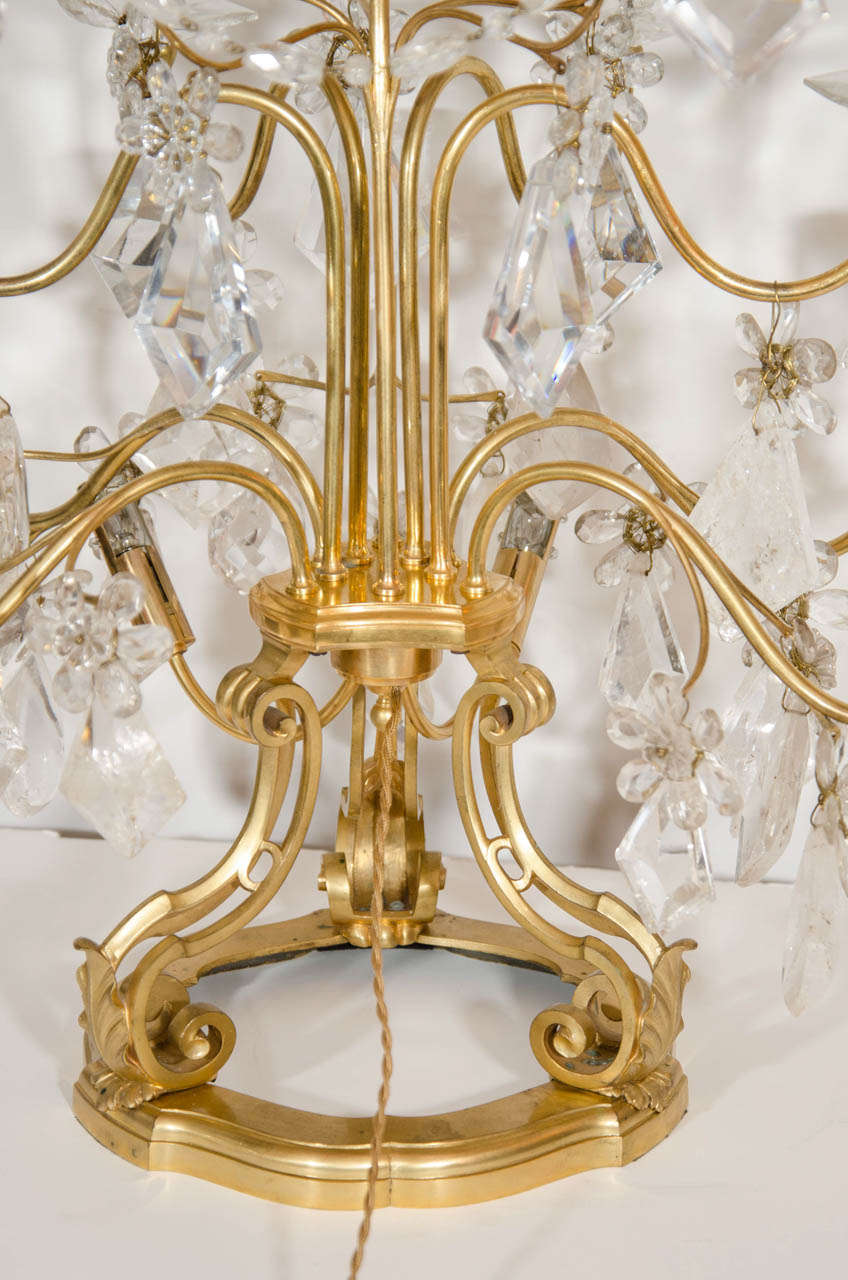 Ensemble de candélabres français de style Louis XVI en bronze doré et cristal de roche taillé en vente 3