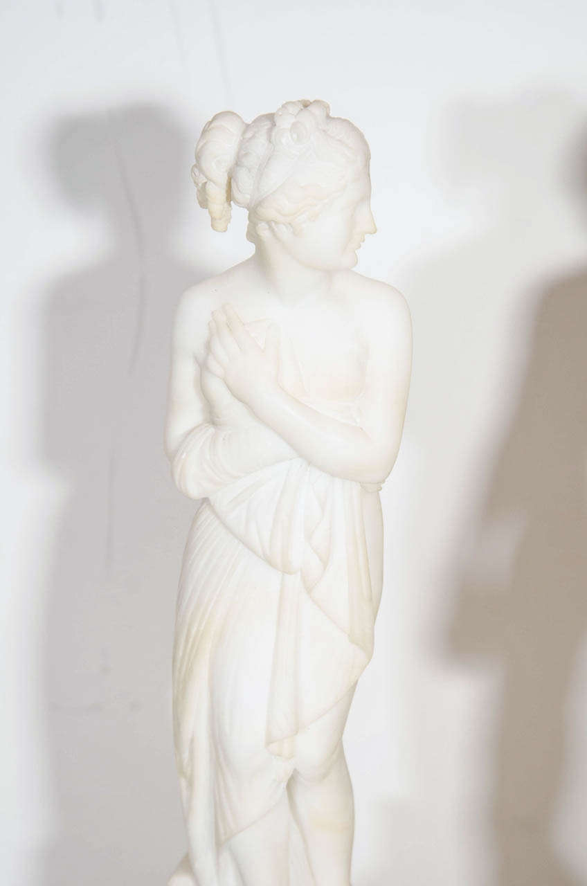 Hand-Carved Pair of Antique Italian Neoclassical Alabaster Figures on Bases For Sale
