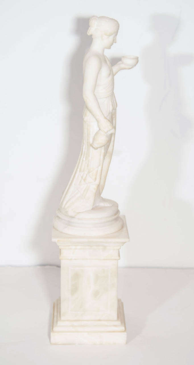 20th Century Pair of Antique Italian Neoclassical Alabaster Figures on Bases For Sale