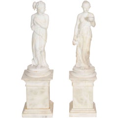 Pair of Antique Italian Neoclassical Alabaster Figures on Bases