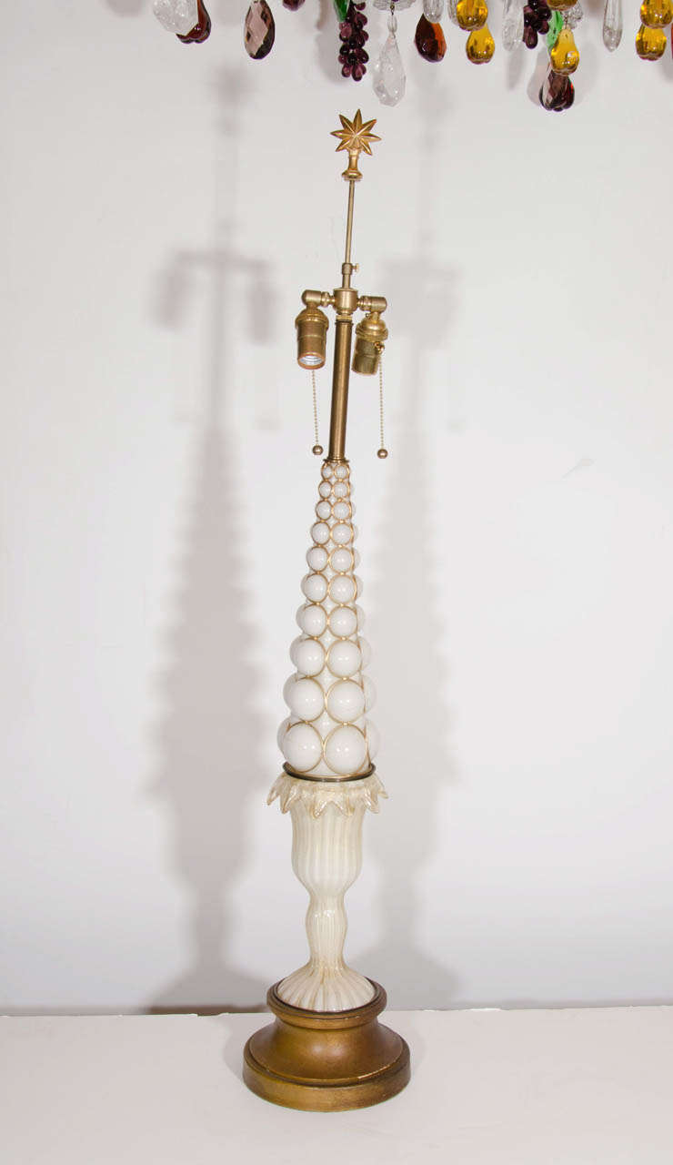 A Pair of Unique & Tall Antique Art Deco Italian Murano Glass Lamps, Ca.1940