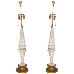 Pair of Antique Italian Art Deco Murano Gold and Cream Glass Lamps, circa 1940