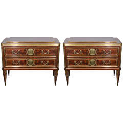 A Pair of Exquisite Antique Neoclassical Russian Gilt Bronze & Mahogany Commodes, Early 19th Century