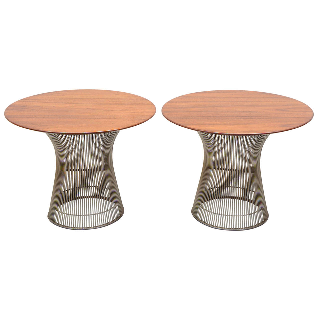 Pair Mid Century Warren Platner for Knoll Walnut End Tables