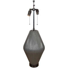 Gerald Thurston Black Fluted Ovoid Shaped Ceramic Table Lamp for Lightolier. American, 1950’s