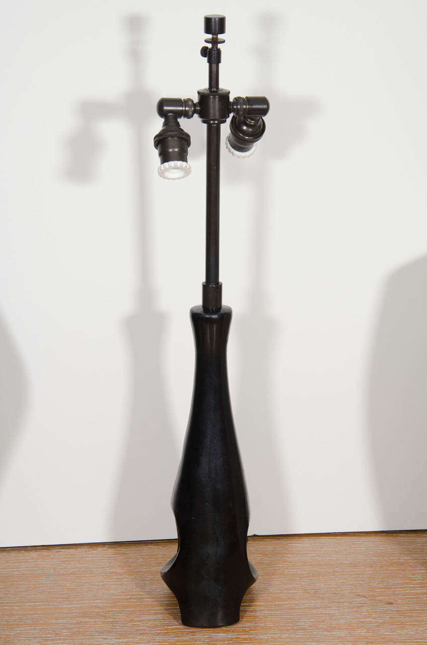 Rare Roger Caproin Black Sculptural Ceramic Table Lamp